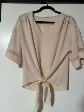 Maurices Cream Tie-Front V-Neck Blouse